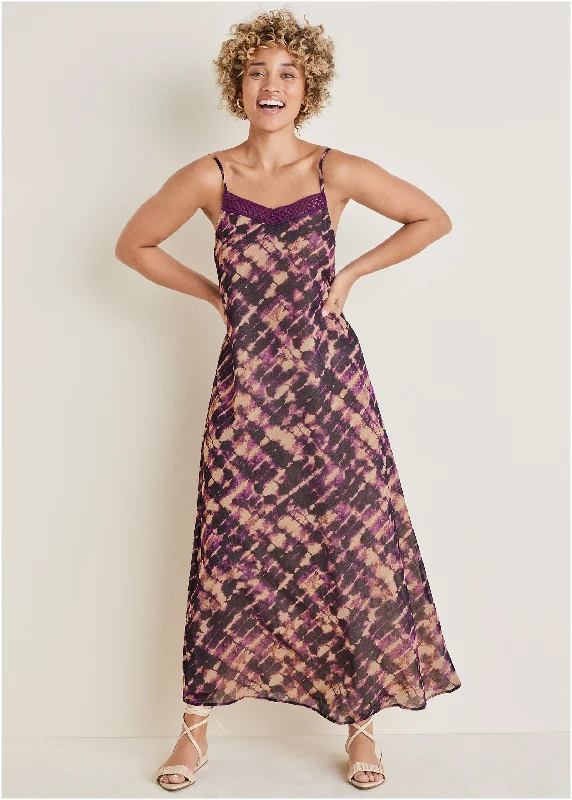 Chiffon Maxi Dress - Desert Tie Dye Chic Summer Floral Maxi Dress