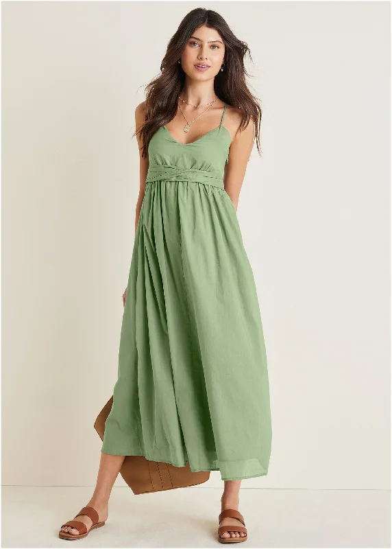 Spaghetti Strap Maxi Dress - Basil Comfortable Maxi Dress with Sleeves