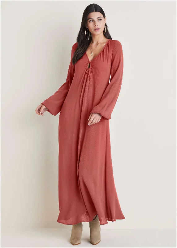Keyhole Maxi Dress - Mineral Red Cozy Open-Back Maxi Dress
