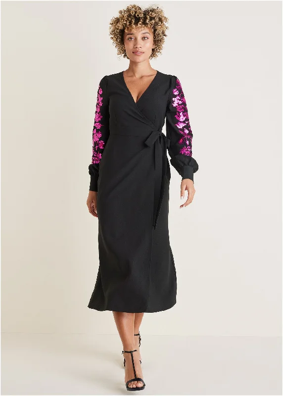Floral Sequin Maxi Dress - Black Multi Cozy Maxi Dress with Slit