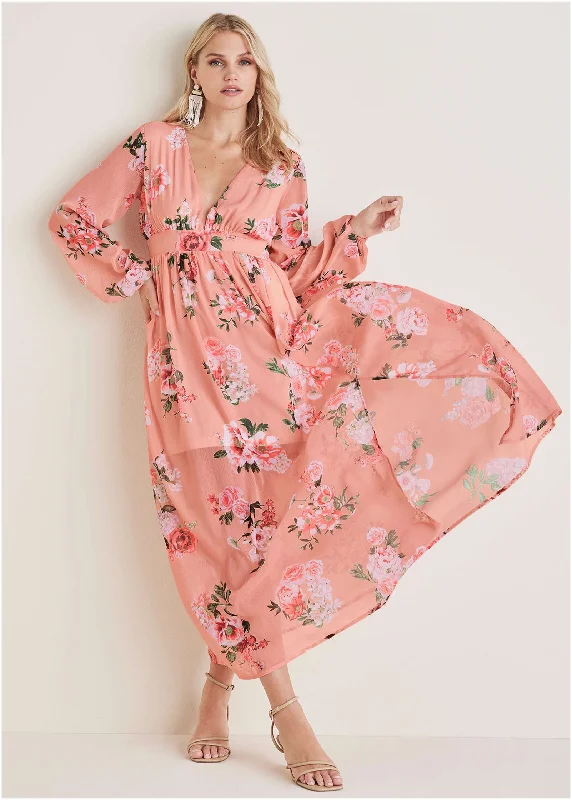 Floral Maxi Dress - Prairie Floral Cozy Longline Maxi Dress