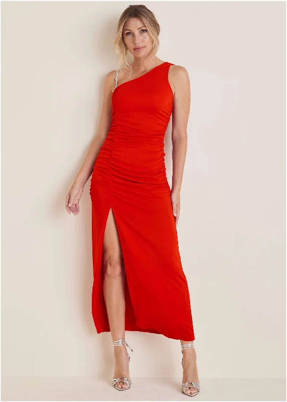 High Slit Maxi Dress - Goji Berry Stylish Boho Chic Maxi Dress