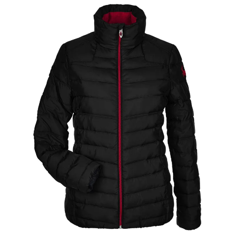 Spyder Women's Black/Red Supreme Puffer jacket Zippered Front Buttoned Front Snap Front