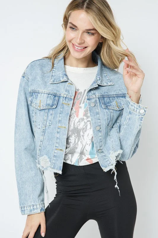 Ripped Denim Crop Jacket V-Neck Jacket Boat Neck Jacket Square Neck Jacket