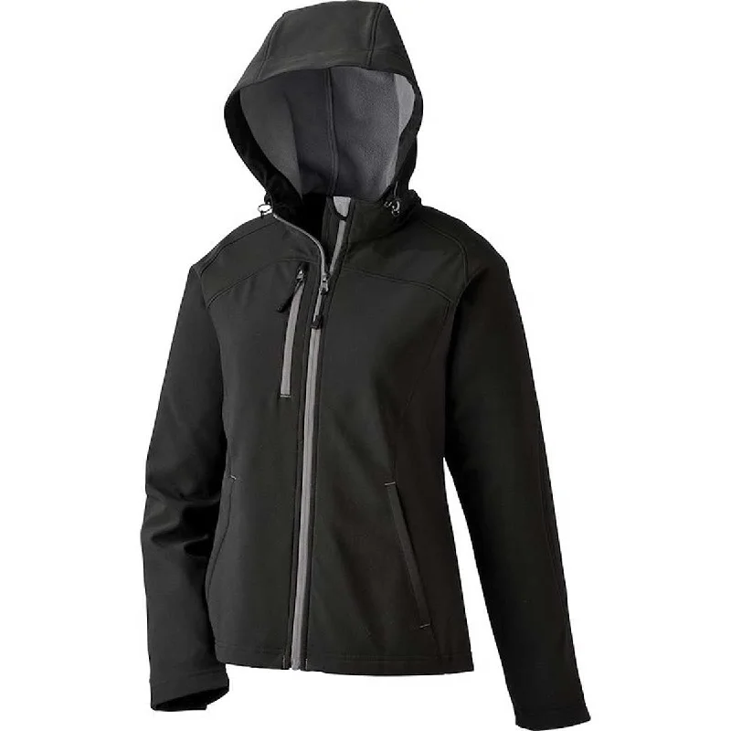 North End Women's Black Prospect Two-Layer Fleece Bonded Soft Shell Hooded Jacket Chenille Jacket Brocade Jacket Lace Jacket