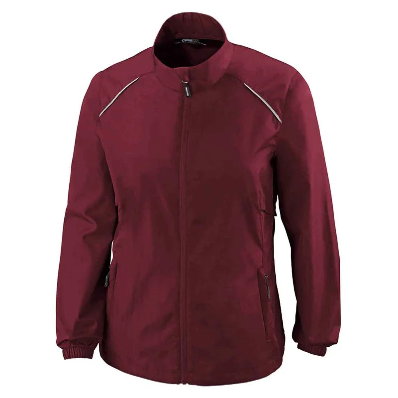 Core 365 Women's Burgundy Motivate Unlined Lightweight Jacket Ribbed Jacket Pleated Jacket Ruffled Jacket