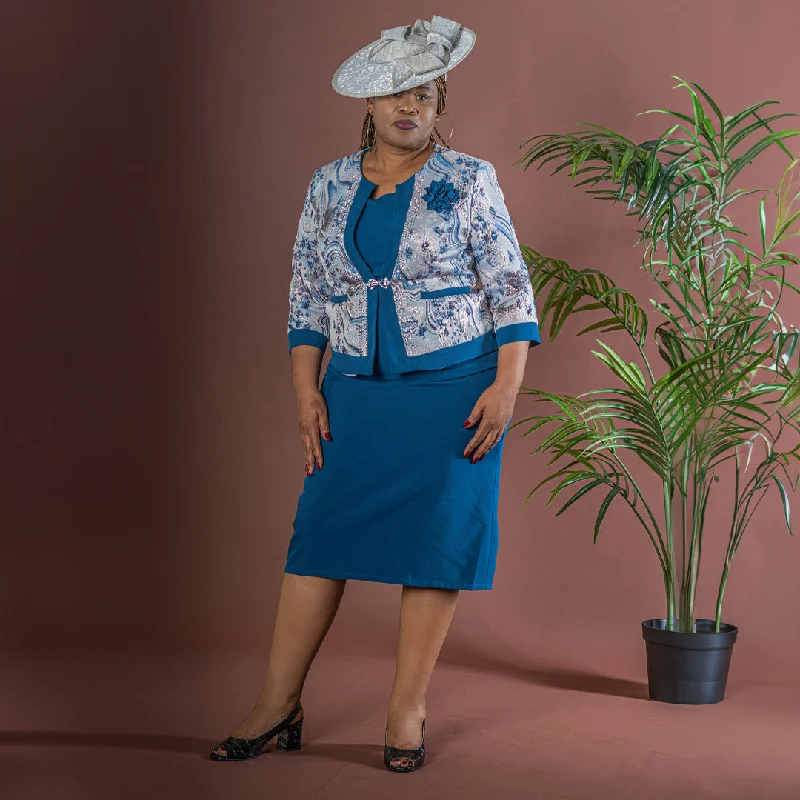 Blue & Silver Dress & Floral Jacquard Jacket Set Corduroy Jacket Velvet Jacket Brocade Jacket