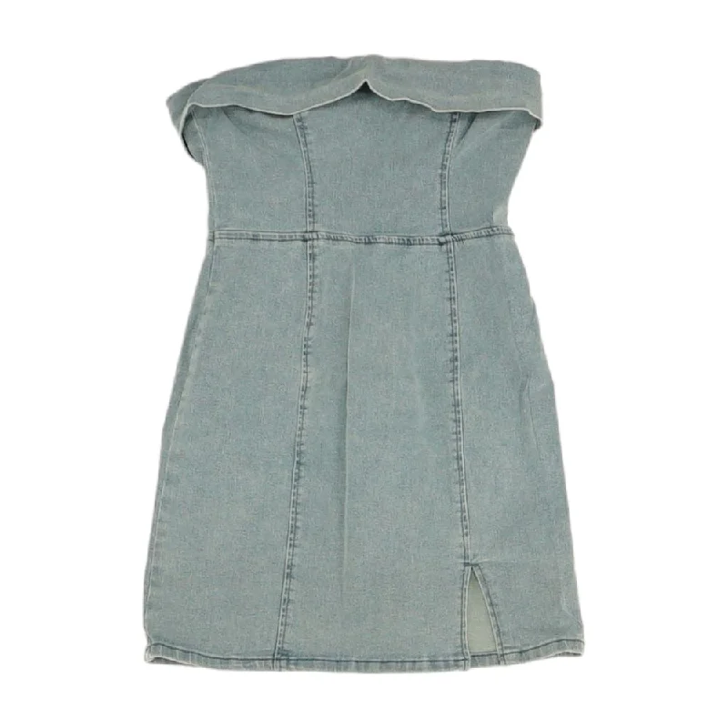 Blue Solid Mini Dress Comfortable Linen Mini Dress