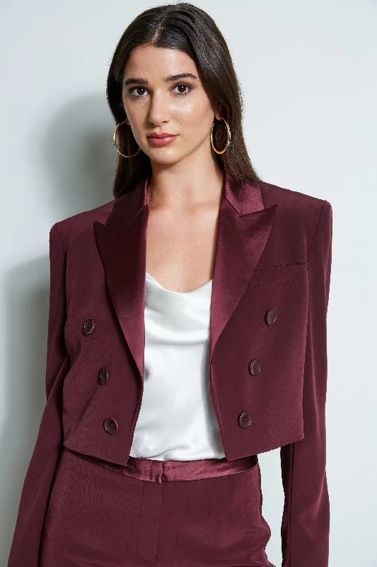 Cropped Tuxedo Jacket Cotton Fabric Linen Fabric Terry Fabric