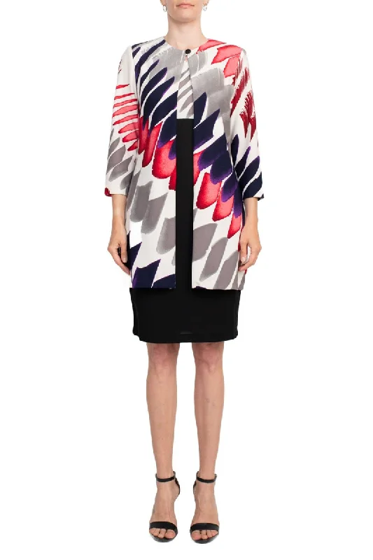 Danny Nicole Boat Neck Sleeveless Bodycon Zipper Back Scuba Crepe Dress with Matching 3/4 Jacket (2pc Set) Welt Pockets Slit Pockets Flap Pockets