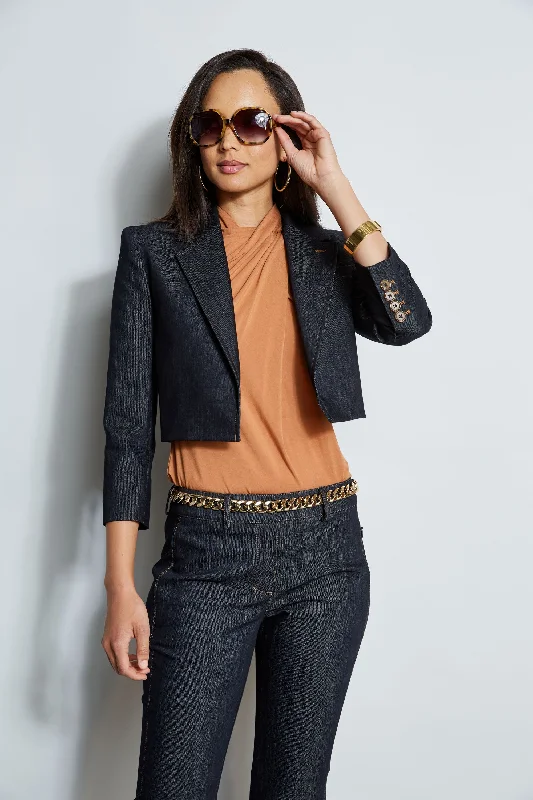 Cropped Denim Jacket Front Pockets Side Pockets Patch Pockets