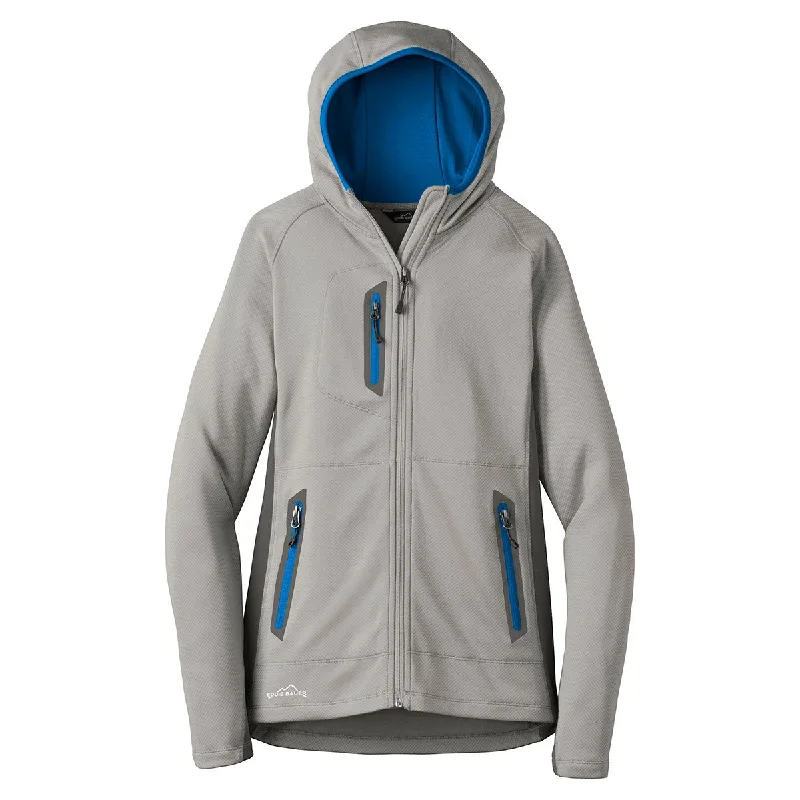 Eddie Bauer Women's Grey Cloud/Grey Steel/Expedition Blue Sport Hooded Full-Zip Fleece Jacket Hooded Jacket Caped Jacket Shawl Collar Jacket