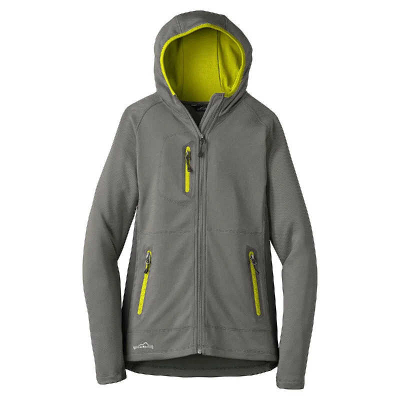 Eddie Bauer Women's Metal Grey/Grey Steel/Citron Sport Hooded Full-Zip Fleece Jacket Bomber Jacket Anorak Windbreaker