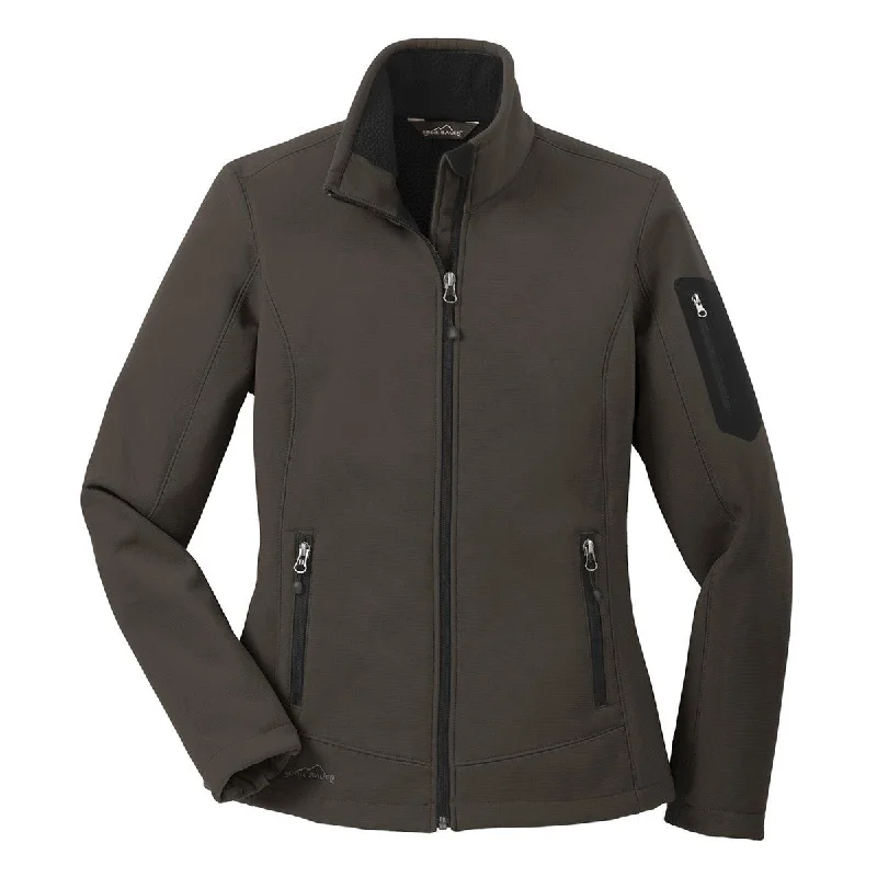Eddie Bauer Women's Canteen Grey/Black Rugged Ripstop Softshell Jacket Toggled Jacket Drawstring Jacket Belted Jacket