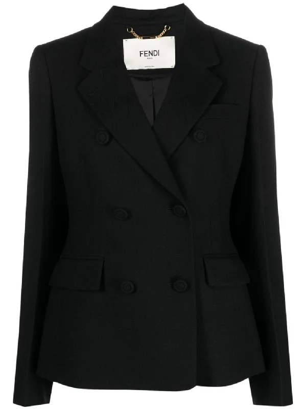 Fendi Jackets Black V-Neck Jacket Boat Neck Jacket Square Neck Jacket
