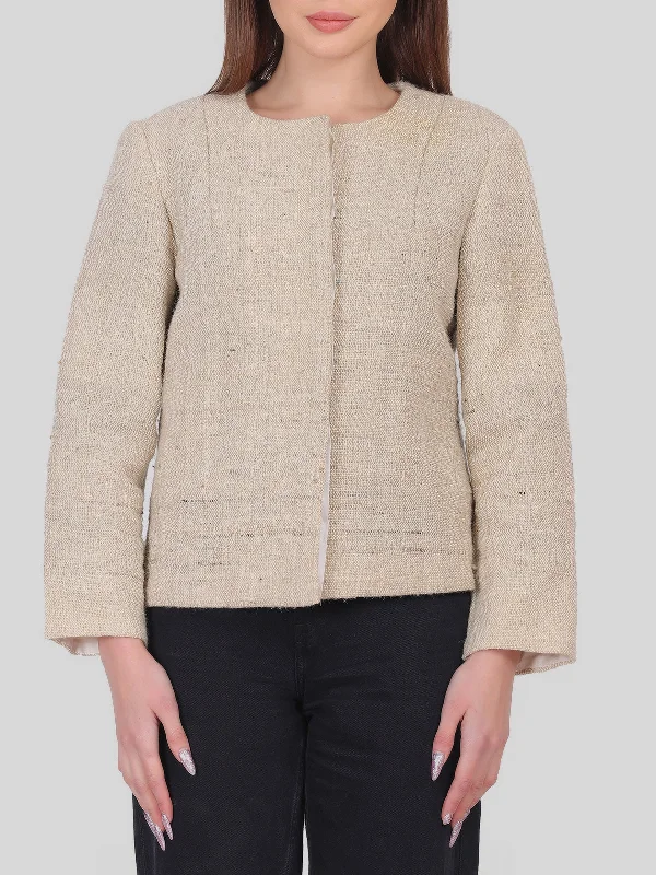 Gaddi Sheep Wool Jacket Ecru Snapped Jacket Toggled Jacket Drawstring Jacket
