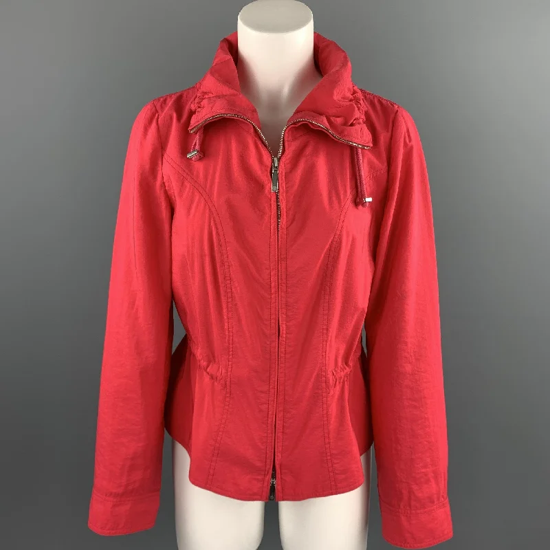 GIORGIO ARMANI Size 8 Coral Silk Blend Drawstring High Collar Jacket Mesh Jacket Canvas Jacket Denim Jacket