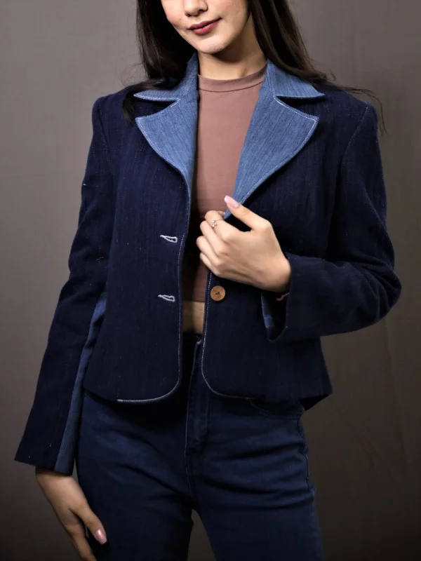 Handloom Indigo Dyed Denim Jacket Natural Blue Faux Fur Fabric Real Fur Fabric Shearling Fabric