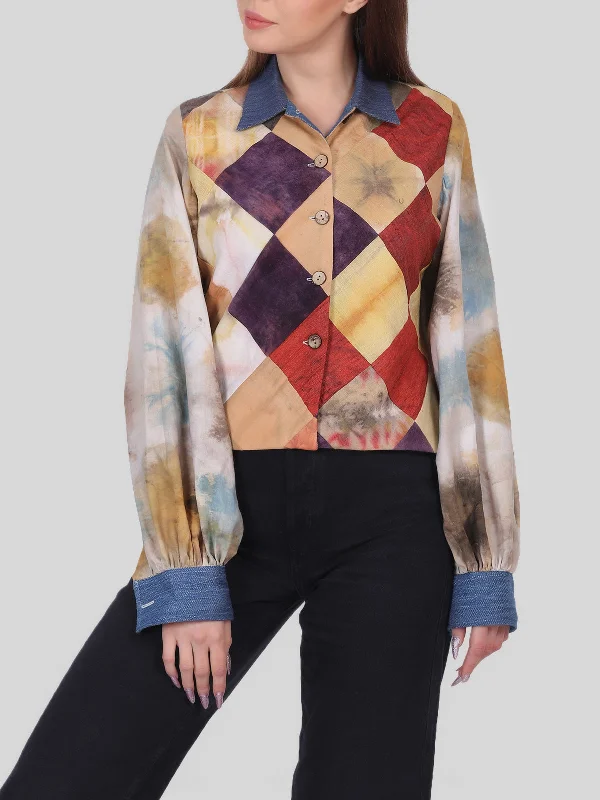 Harlequin Patchwork Jacket Multicolor Collared Jacket Crew Neck Jacket Turtle Neck Jacket