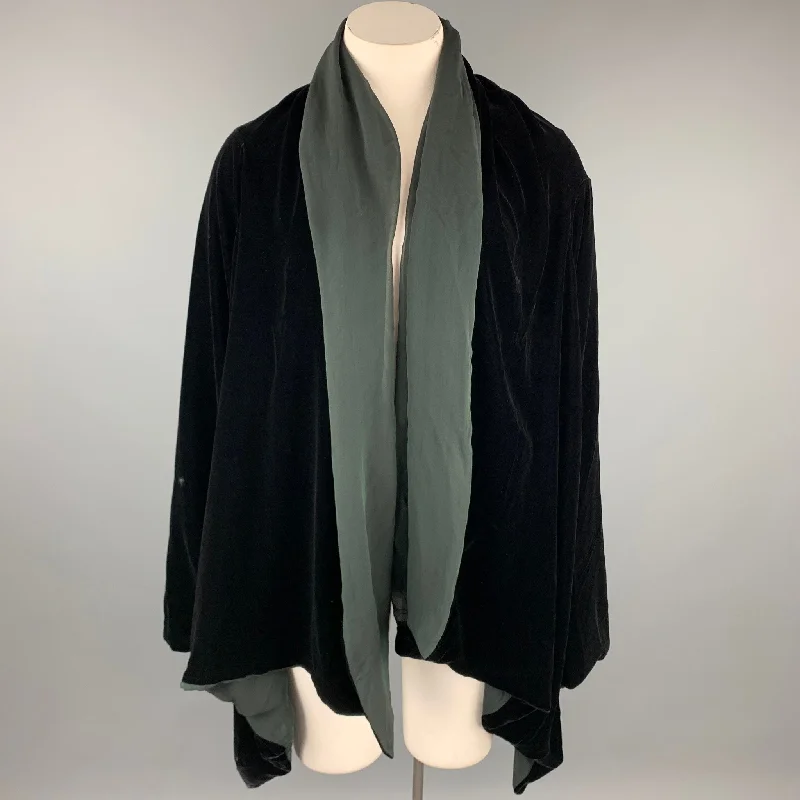 JEAN PAUL GAULTIER Size 10 Black Rayon / Silk Wing Sleeve Open Front Jacket V-Neck Jacket Boat Neck Jacket Square Neck Jacket