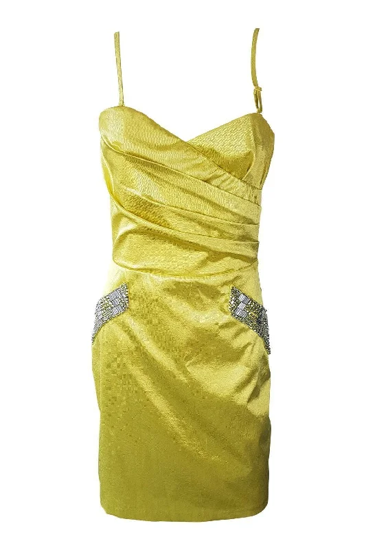 KRISP Yellow Satin Body Con Mini Dress (UK 8) Cozy A-Line Mini Dress