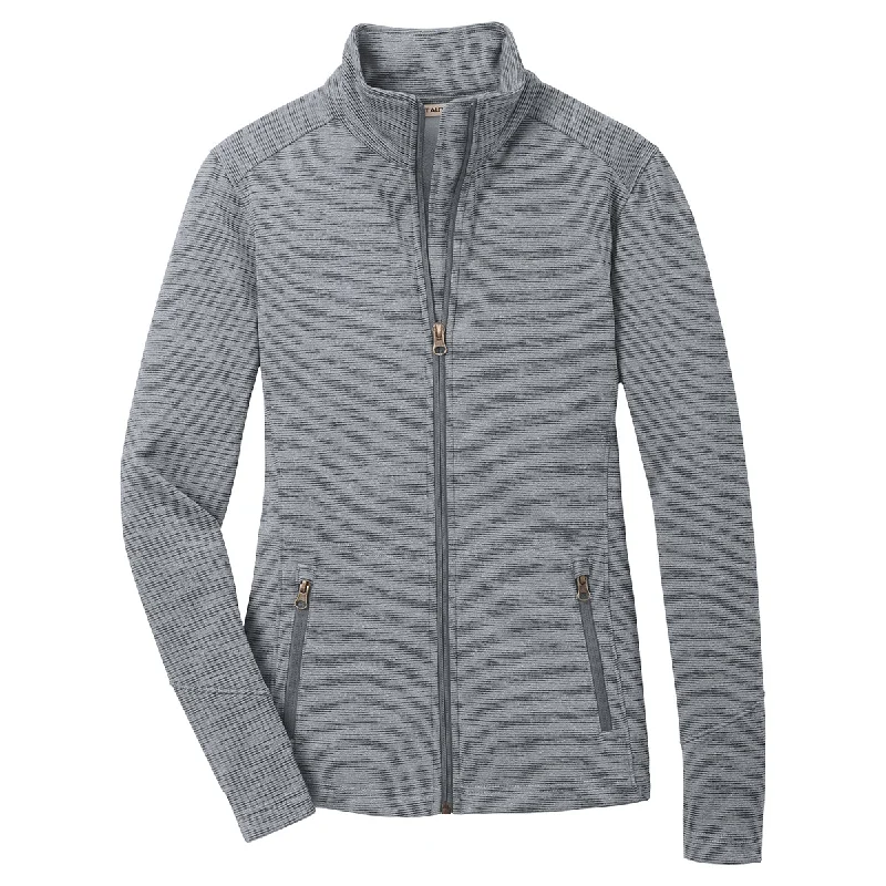 Port Authority Women's Grey Digi Stripe Fleece Jacket Toggled Jacket Drawstring Jacket Belted Jacket