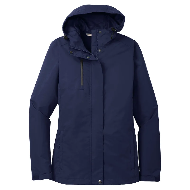 Port Authority Women's True Navy All-Conditions Jacket Appliqued Jacket Beaded Jacket Sequined Jacket