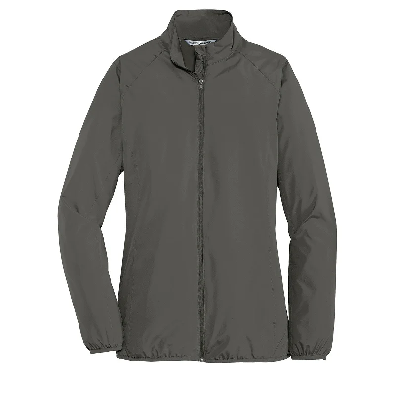Port Authority Women's Grey Steel Zephyr Full-Zip Jacket Knit Fabric Woven Fabric Fleece Fabric