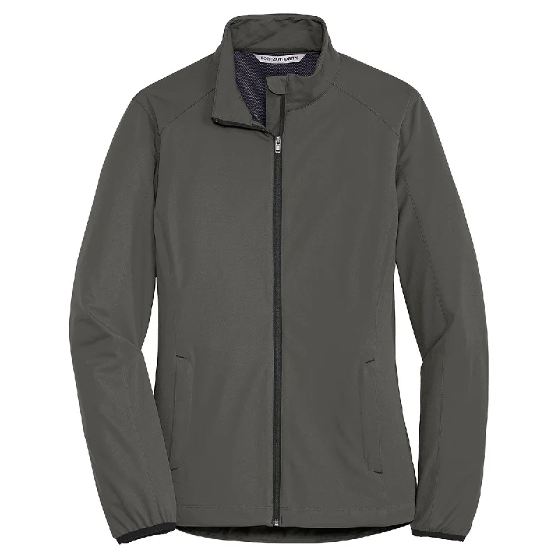 Port Authority Women's Grey Steel Active Soft Shell Jacket Notch Collar Jacket Peter Pan Collar Jacket Cowl Neck Jacket