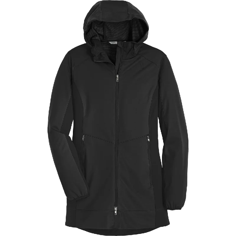 Port Authority Women's Deep Black Active Hooded Soft Shell Jacket V-Neck Jacket Boat Neck Jacket Square Neck Jacket