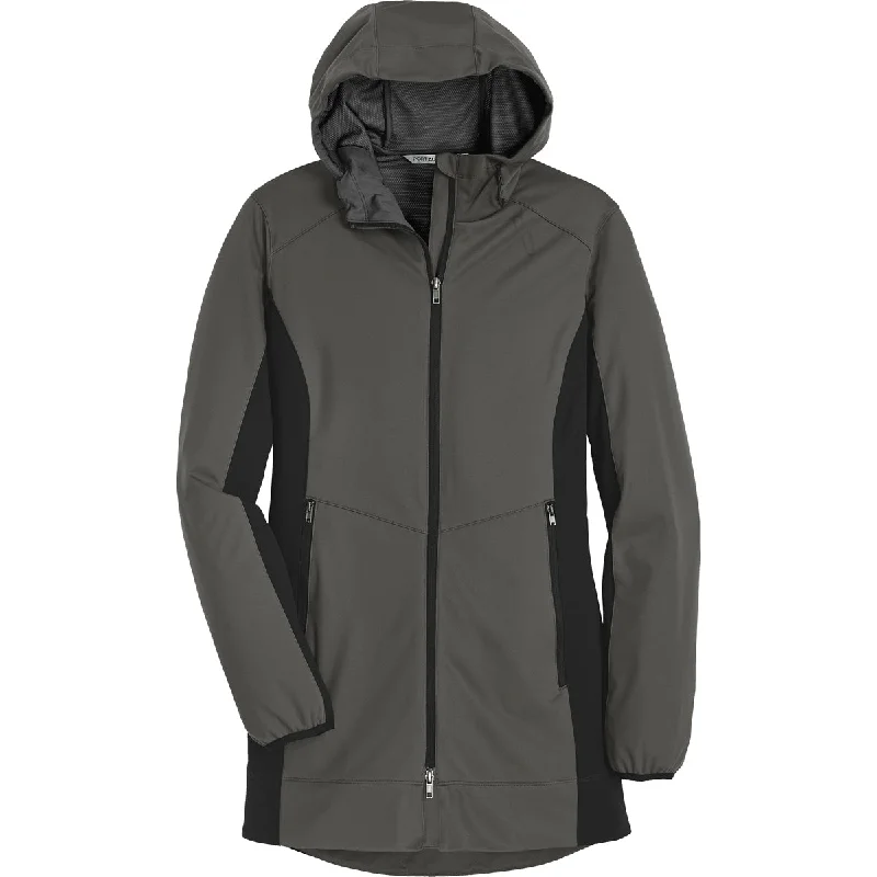 Port Authority Women's Grey Steel/Deep Black Active Hooded Soft Shell Jacket Herringbone Jacket Checkered Jacket Solid Jacket