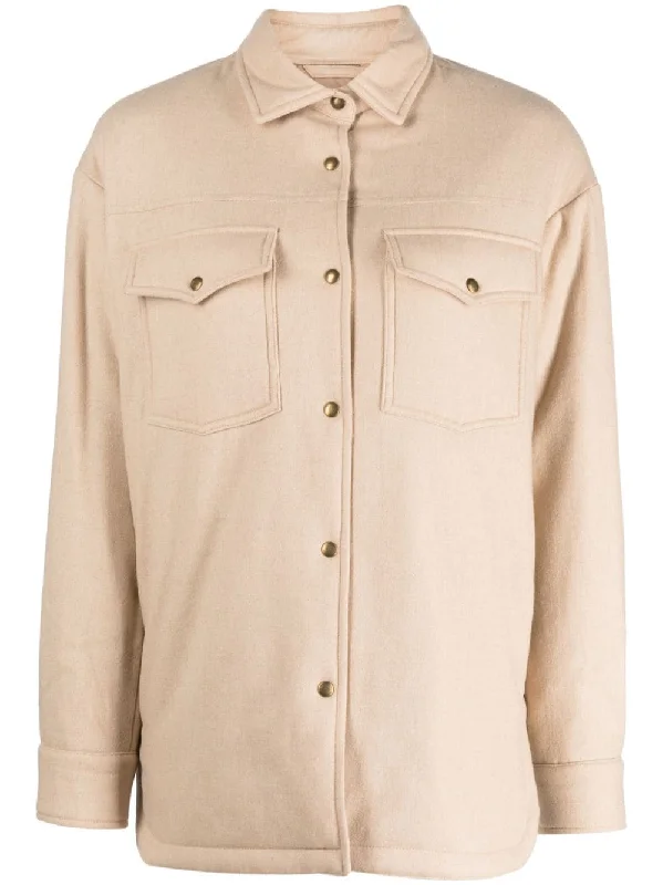 Mc2 Saint Barth Jackets Beige Zippered Front Buttoned Front Snap Front