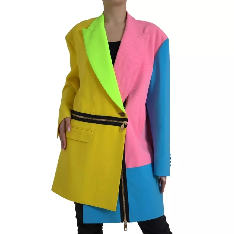 Multicolor Patchwork Peak Lapel Coat Jacket Rayon Fabric Velvet Fabric Corduroy Fabric