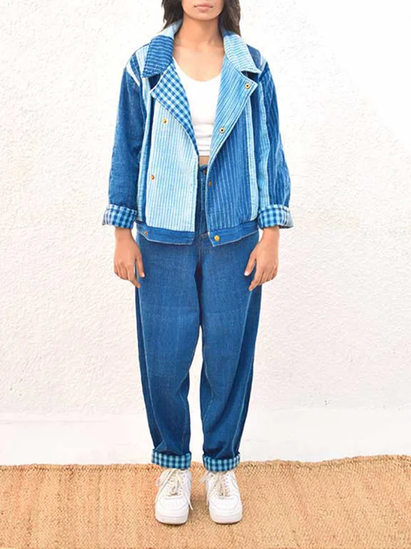 Native Denim Bomber Jacket Indigo Collared Jacket Crew Neck Jacket Turtle Neck Jacket