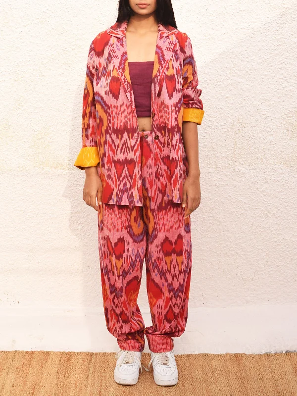 Native Ikat Jacket Pink Zippered Jacket Buttoned Jacket Snapped Jacket
