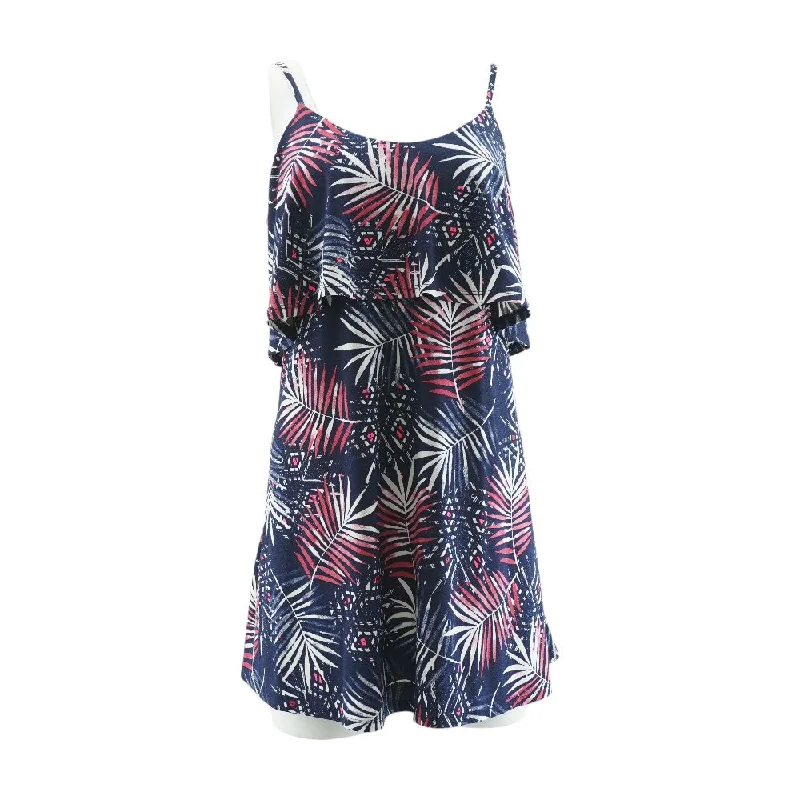 Navy Tropical Mini Dress Cozy Long Sleeve Mini Dress