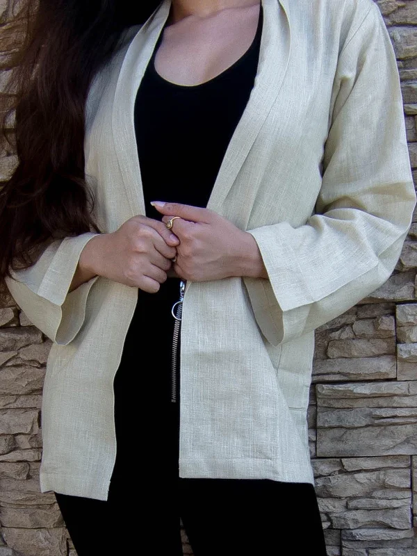Nemesia Linen Jacket Beige One-Shoulder Jacket Off-the-Shoulder Jacket Asymmetrical Jacket
