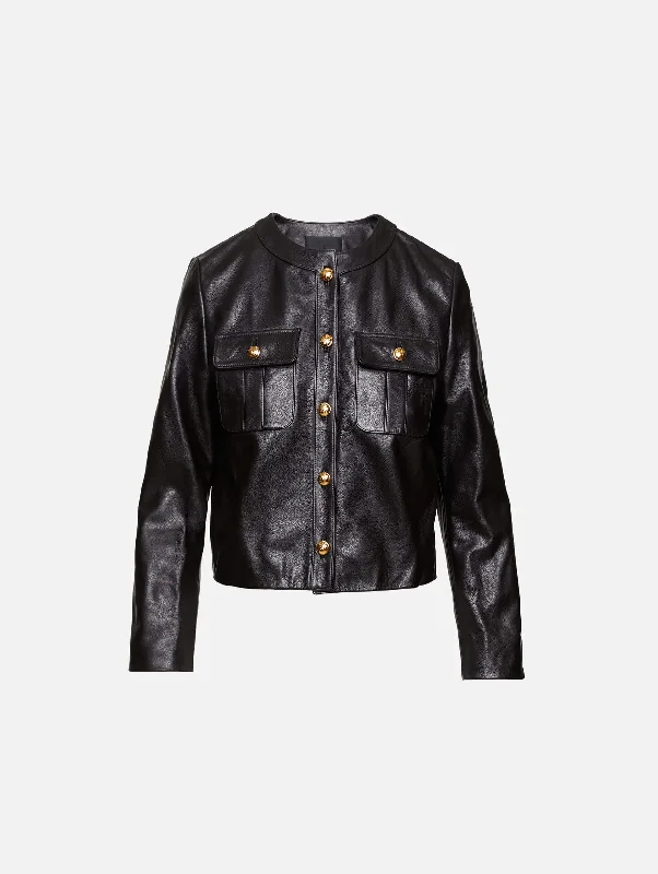 Nili Lotan - Kitra Leather Jacket in Black Striped Jacket Polka Dot Jacket Floral Jacket Nili Lotan - Kitra Leather Jacket in Black Striped Jacket Polka Dot Jacket Floral Jacket