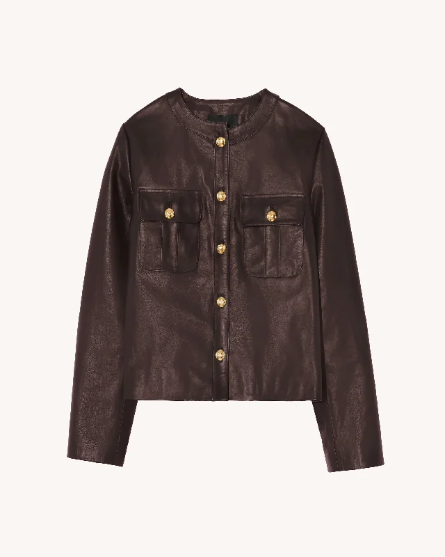 Nili Lotan - Kitra Leather Jacket in Brown Fleece Jacket Down Jacket Parka