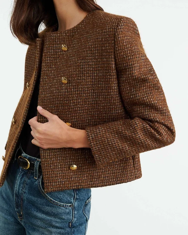 Nili Lotan - Melanie Cropped jacket in Saddle Check Satin Jacket Silk Jacket Chiffon Jacket