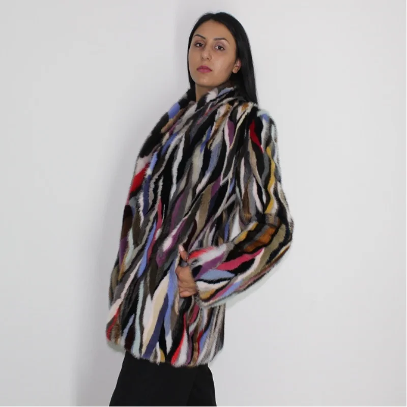 OMIKRON Multi-color mink jacket Welt Pockets Slit Pockets Flap Pockets
