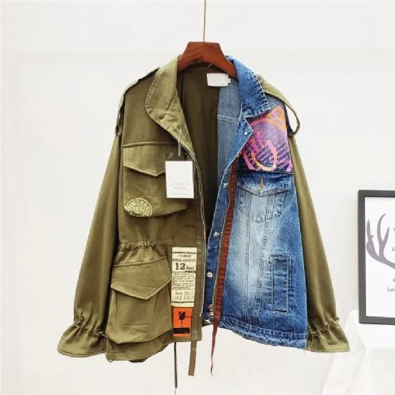 PUNKD OUT Vintage Denim Jacket Nylon Fabric Polyester Fabric Spandex Fabric