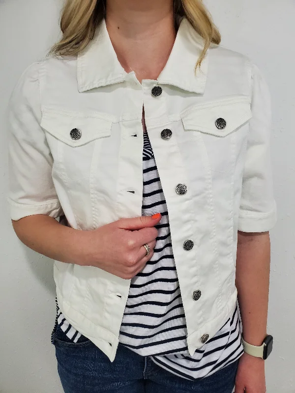 SEA YOU LATER DENIM JACKET - BRIGHT WHITE Notch Collar Jacket Peter Pan Collar Jacket Cowl Neck Jacket SEA YOU LATER DENIM JACKET - BRIGHT WHITE Notch Collar Jacket Peter Pan Collar Jacket Cowl Neck Jacket