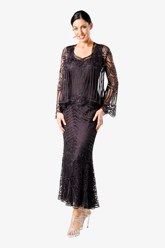 Soulmates D7156 Hand Crocheted Jacket Top and Skirt Set Notch Collar Peter Pan Collar Cowl Neck