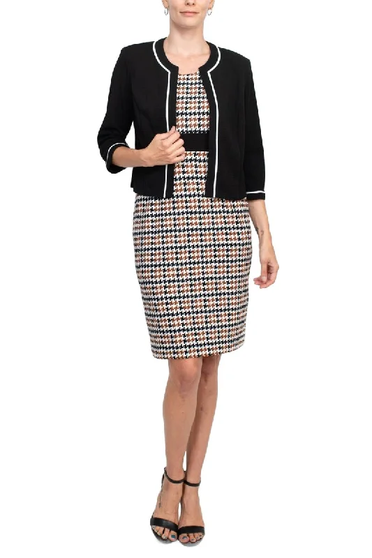 Studio One scoop neck sleeveless bodycon chevron pattern knit dress with ¾ sleeve open front jacket Mesh Jacket Canvas Jacket Denim Jacket