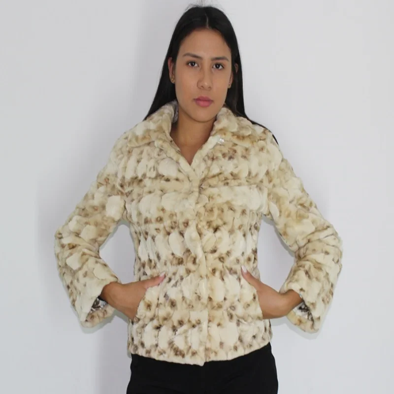 TAF Beige and brown mink pieces jacket Lace Jacket Ribbed Jacket Sequined Jacket