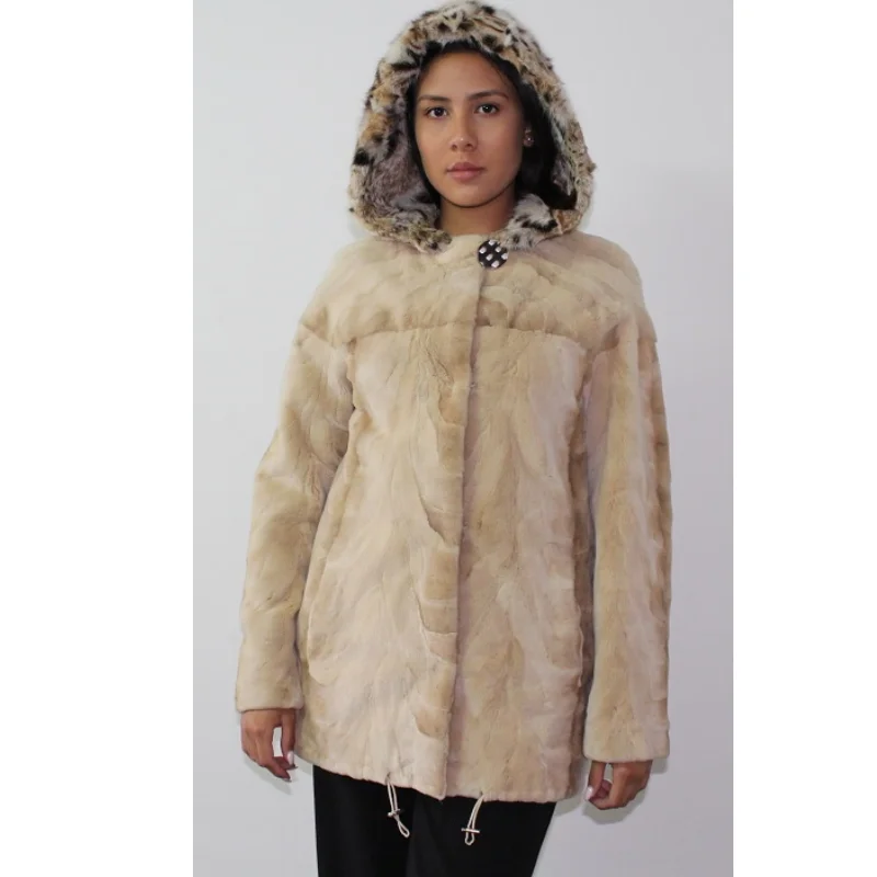 TAF Sand Shaved mink jacket with lynx hood (pat) Rayon Jacket Velvet Jacket Corduroy Jacket