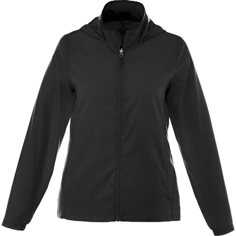 Elevate Women's Black Darien Packable Jacket Welt Pockets Slit Pockets Flap Pockets