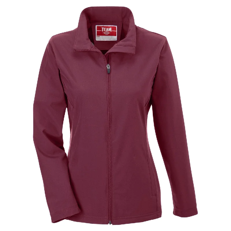 Team 365 Women's Sport Dark Maroon Leader Soft Shell Jacket Hoodie Zip-Up Jacket Button-Up Jacket