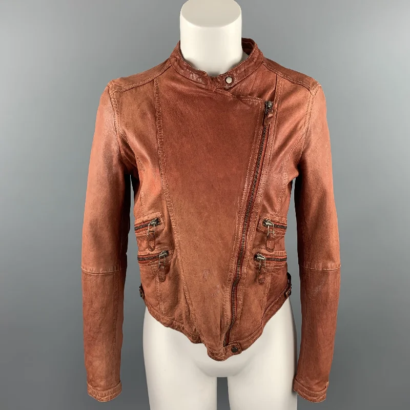 VINTAGE Size L Rust Brown Distressed Leather Zip Up Jacket Jersey Jacket Tulle Jacket Batik Jacket